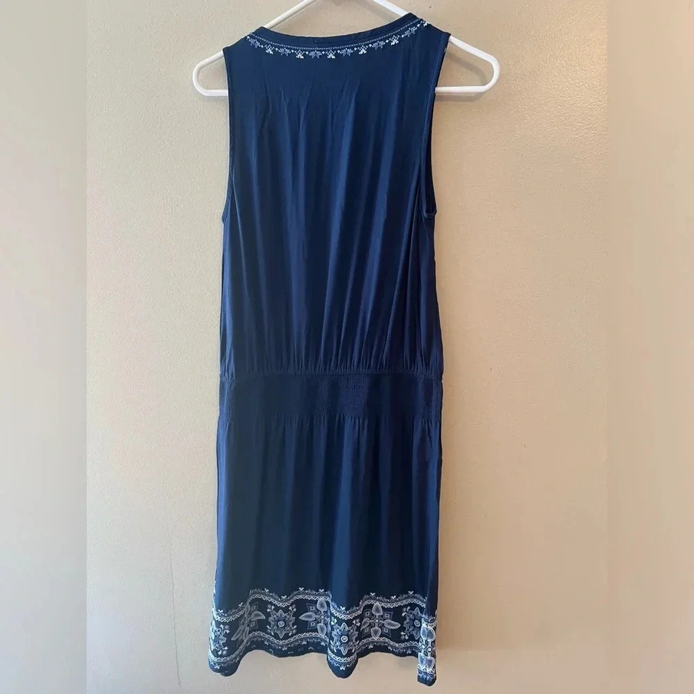 J. Jill‎ Dress Sleeveless Embroidered Blue XS Mini Knee Length Spring Summer - Picture 2 of 9